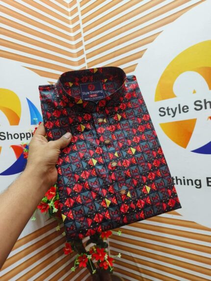 প্রিমিয়াম কটন ডিজিটাল জ্যামিতিক প্রিন্ট পাঞ্জাবি